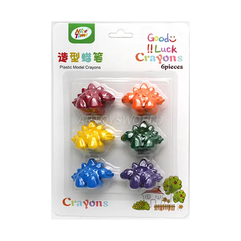 "6-Color Cartoon-Shaped Crayons Set - Fun Dinosaur Designs for Kids"